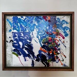 Abstract Blue Splash Framed Wall Art Encaustic Artist Harry Hansen